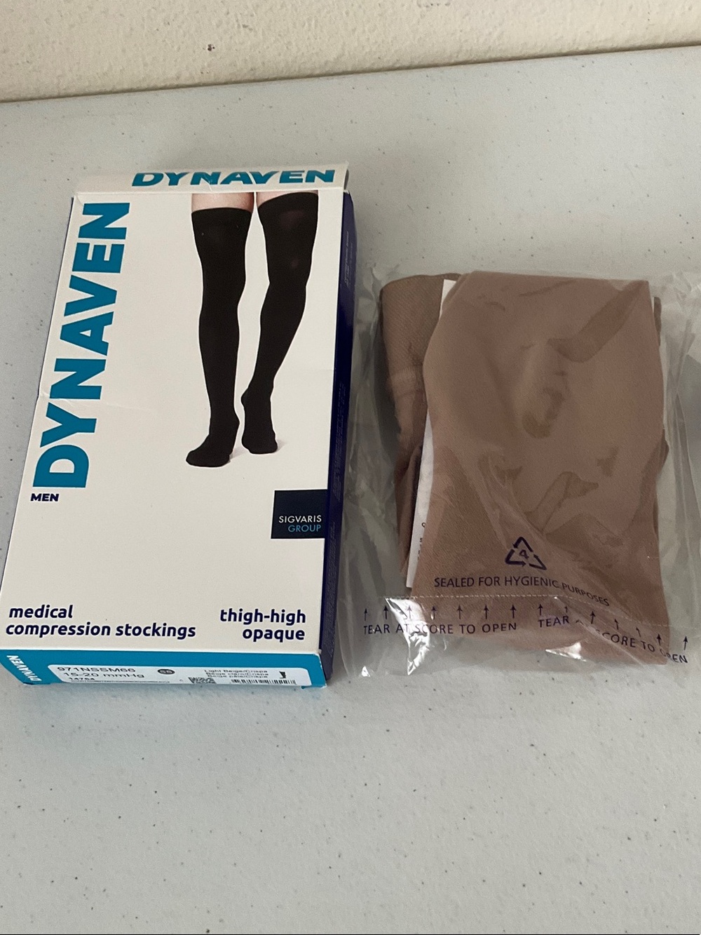 Dynaven Men’s Thigh-High Compression Stockings - Beige